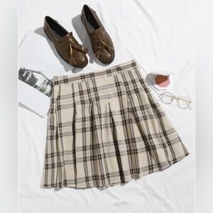 SHEIN Tan Plaid Mini Skirt
